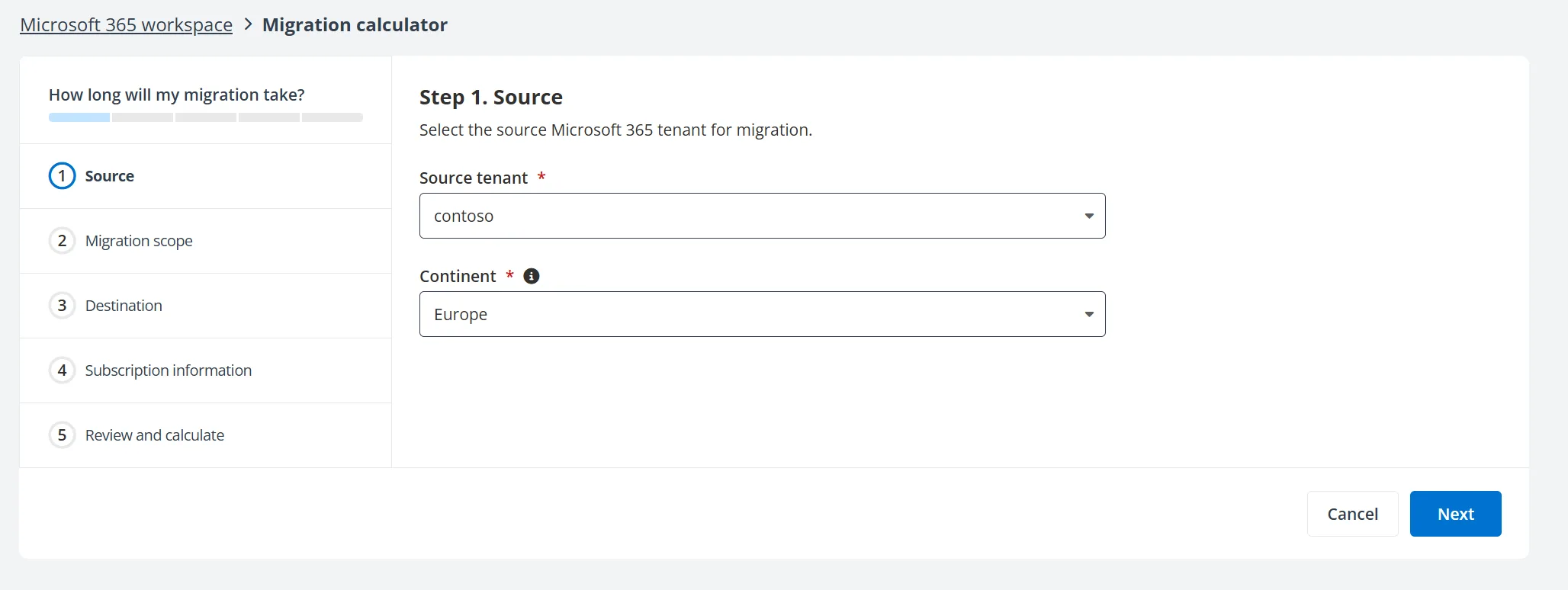 Configure Migration Esimates step 1