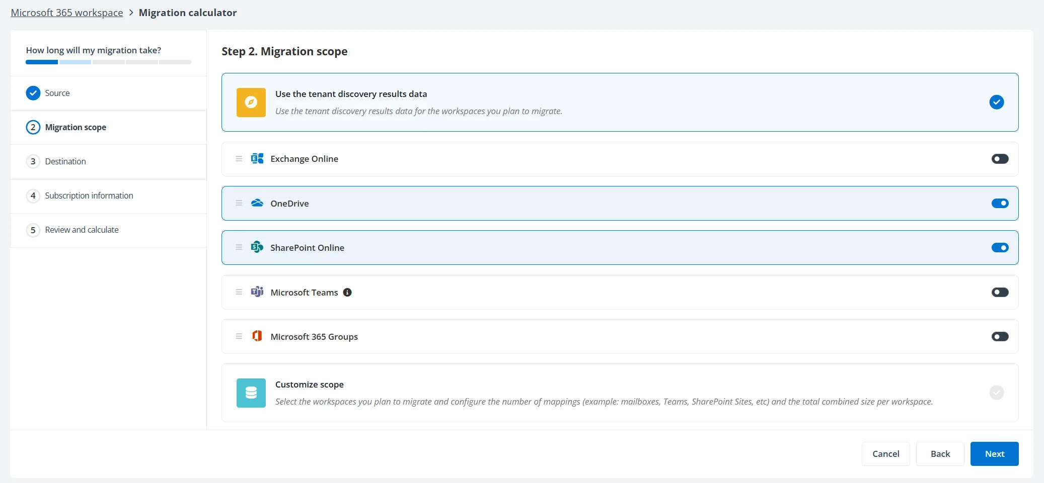 Configure Migration Esimates step 2