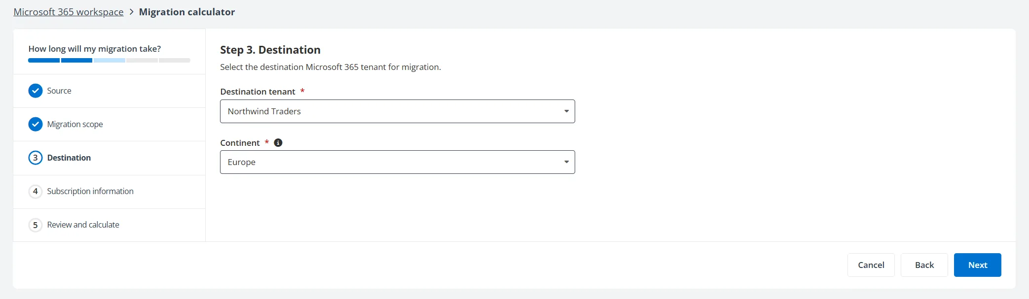 Configure Migration Esimates step 3